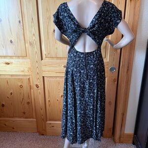 Vintage Jody of California Maxi Dress Open Keyhole Back Full Skirt Floral Black